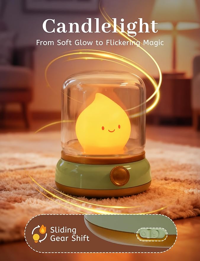 Chibi Flame Lamp, Sleep White Noise Machine Night Light, 5 White Noise with 4 Level Volume Adjustment, Rechargeable Lamp,Decor,Gift for Girls