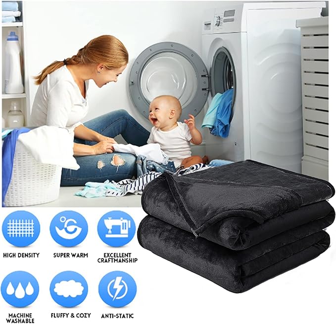 Soft Blanket Twin Size Warm Fuzzy Microplush Lightweight Thermal Fleece Blankets for Couch Bed Sofa,66x90 Inches,Black