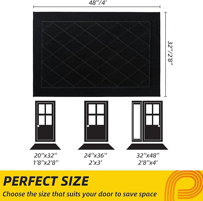 JSEI Dirt Trapper Door Mat 32"x48", Non-Slip Washable Entryway Mats, Dog Door Mat, Stain Resistant and Absorbent Floor Mats, Low Profile Welcome Mat for Front Back Door, Black