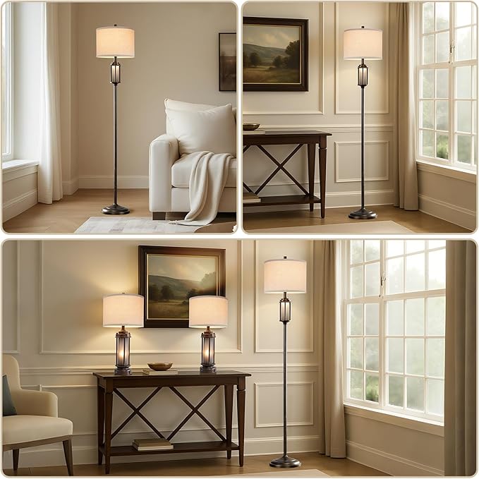 AIEAMPDO 65'' Farmhouse Floor Lamp for Living Room with 2 Light Sources, Vintage Tall Standing Lamp with Frosted Acrylic Nightlight, Rustic Floor Light for Bedroom Office Corner, Bulbs Included