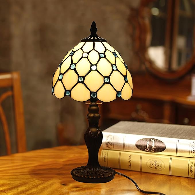 Tiffany Table Lamp for Bedroom Bedside Nightstand Living Room Table Lamps,3-Way Color Temperatures LED Stained Glass Side Small Table Lamps,8X8X14.5 Home Office Reading Desk Lights