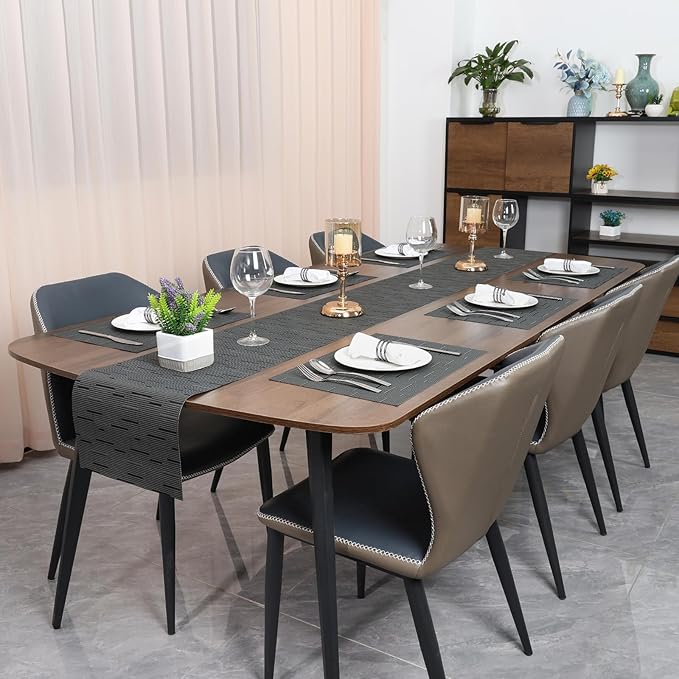 Myir JUN Placemats Set of 4, Vinyl Woven Placemats Place Mats Indoor Set of 4 Washable Table Mats Non-Slip Place mats for Dining Table (Black-Gray, Set of 4)