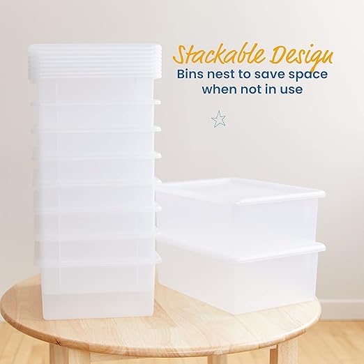 ECR4Kids Letter Size Deep Tray with Lid, Storage Bin, Clear, 10-Piece