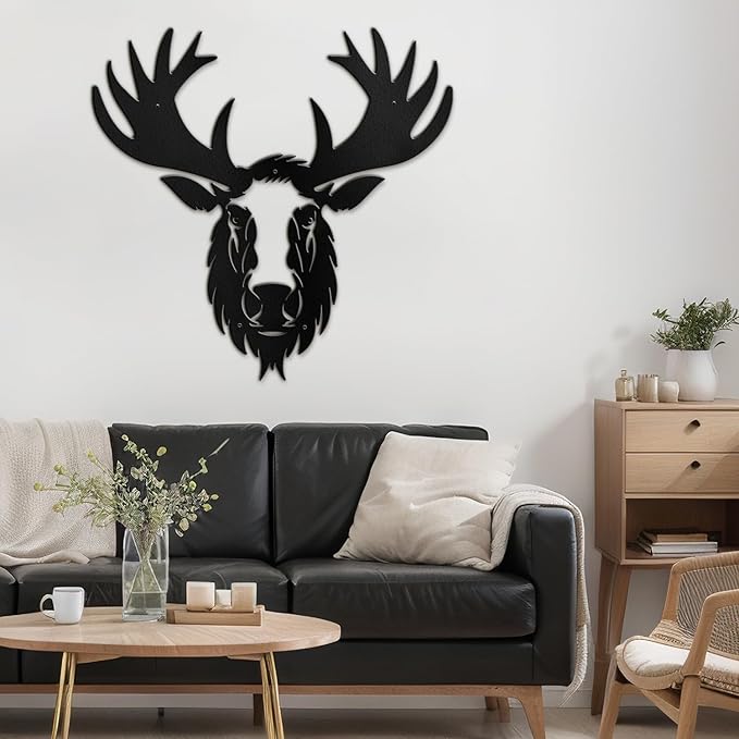 SIGNLEADER Metal Wall Art Decor Deer Minimalist Modern Abstract Wall Sculpture Hangings Home Decoration for Living Room, Bedroom, Bathroom, Kitchen, Outdoor - 18" Black