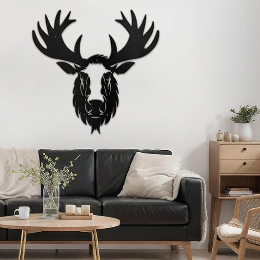 SIGNLEADER Metal Wall Art Decor Deer Minimalist Modern Abstract Wall Sculpture Hangings Home Decoration for Living Room, Bedroom, Bathroom, Kitchen, Outdoor - 18" Black