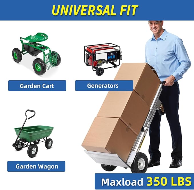 4.10/3.50-4" Flat Free Tire and Wheel, 10" Solid Tire with 5/8" Axle Bore Hole, 2.2" Offset Hub for Hand Truck Garden Wagon Cart Trolley Dolly Lawn Mover Replacement