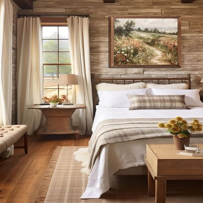 Vintage Cottagecore Canvas Wall Art Farmhouse Wildflower Nature Flower Posters Prints Country Watercolor Style Pictures Wall Decor for Living Room Bedroom Office Bathroom Home Decor 16x24in Framed