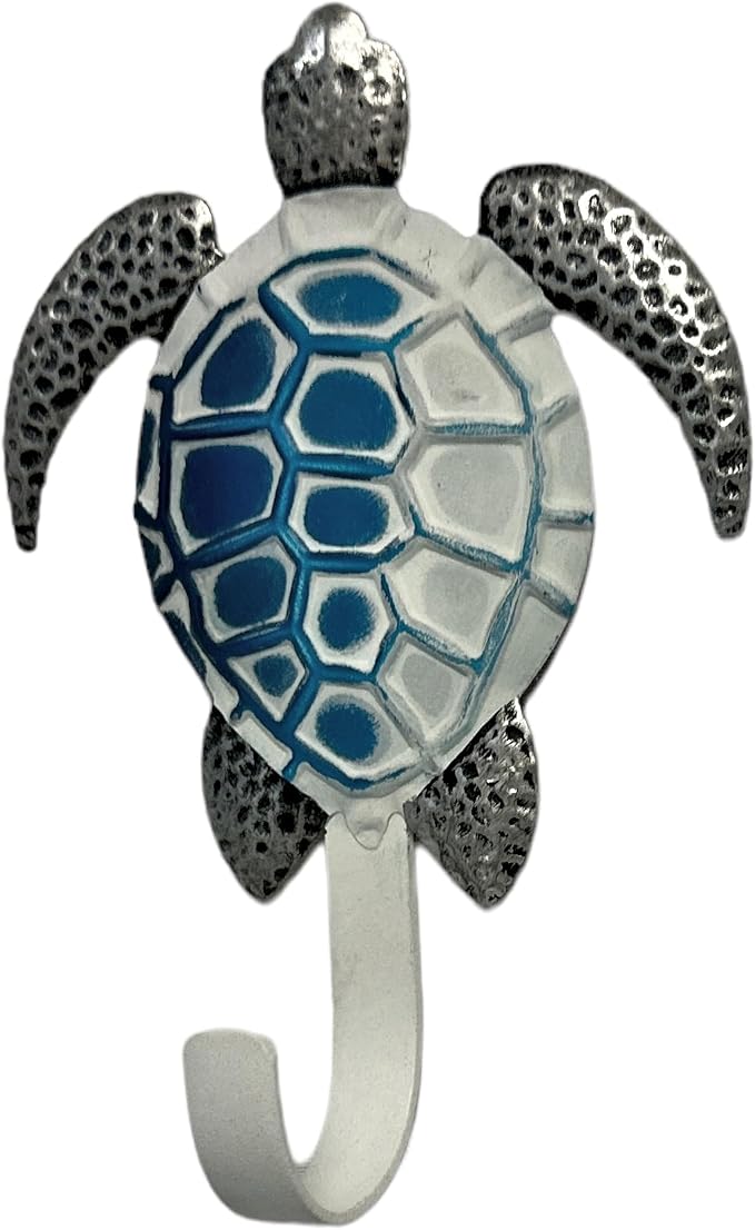 De Leon Collections Coat Hanger Wall Hook Organizer for Entryway, 4.25 x 5.75 Inch Metal, Blue Sea Turtle