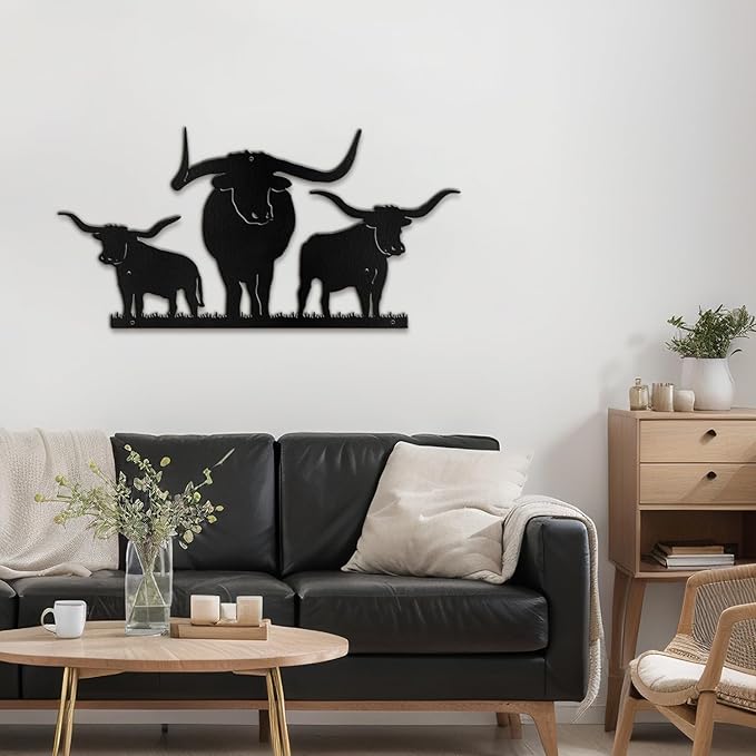 SIGNLEADER Metal Wall Art Decor Three Cows Minimalist Modern Abstract Wall Sculpture Hangings Home Decoration for Living Room, Bedroom, Bathroom, Kitchen - 18" Black