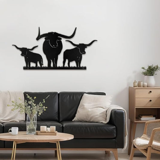 SIGNLEADER Metal Wall Art Decor Three Cows Minimalist Modern Abstract Wall Sculpture Hangings Home Decoration for Living Room, Bedroom, Bathroom, Kitchen - 18" Black