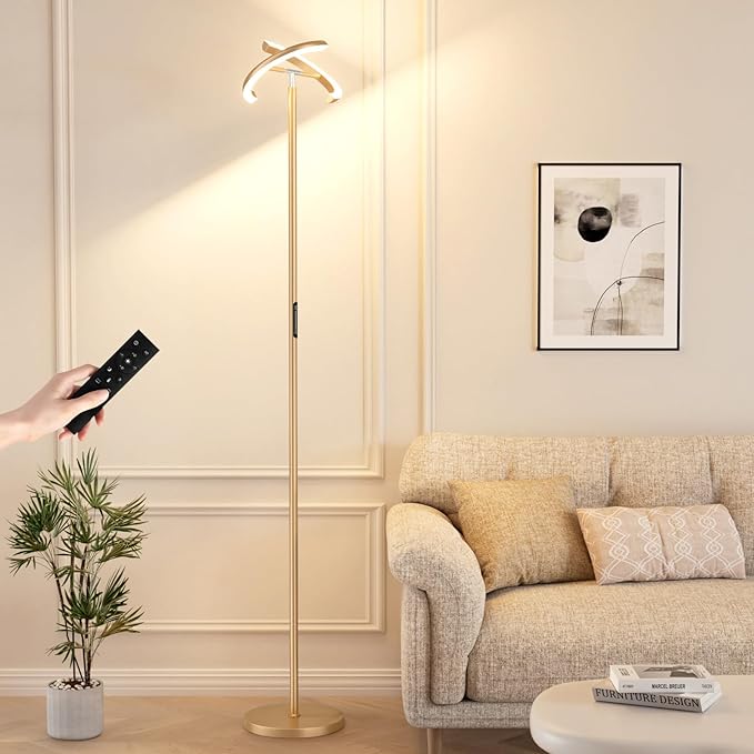PreeOtti Floor Lamps for Living Room, 40W/2400LM LED Gold Floor Lamp with Touch & Remote Control, 70" Tall Standing Lamp Stepless Dimmable, Modern Torchiere Corner Lamp for Bedroom, Office- Gold