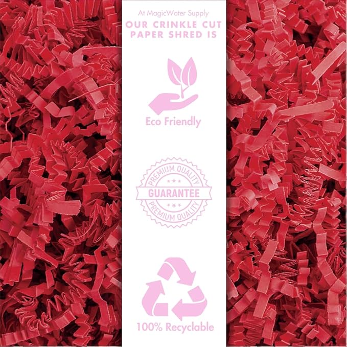 MagicWater Crinkle Cut Paper for Gift Baskets - 2LB - Red - Perfect for Shredded Paper Filler, Basket Filler, Gift Boxes, Bridesmaid Gifts, Christmas Stuffers & More – Ideal for All Occasions