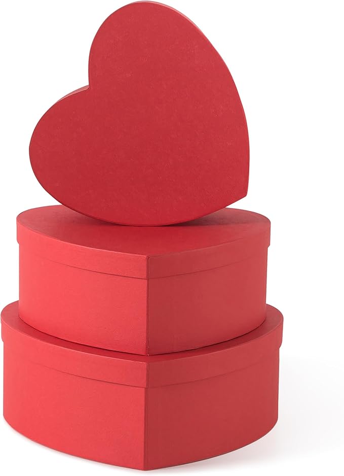 Soul & Lane Heart Shaped Boxes for Flowers - Set of 3 - Red, Large Cardboard Heart Gift Boxes for Presents with Lids, Ideal for Valentine's Day, Mother's Day