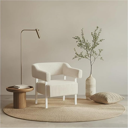 Wismestr Corduroy Upholstered Accent Chair - Cozy Modern Decorative Armchair, Comfortable Cute Corner Side Chairs for Living Room, Bedroom, Reading Nook, Small Spaces (White, White Leg)