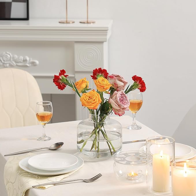 Short Glass Vase, Short Flower Vase, Round Glass Vase, Small Glass Vases for Flowers, Clear Flower Vase, 6 Inch Modern Vases for Living Room, Dining Table, Wedding, Bookshelf, Office Decoration