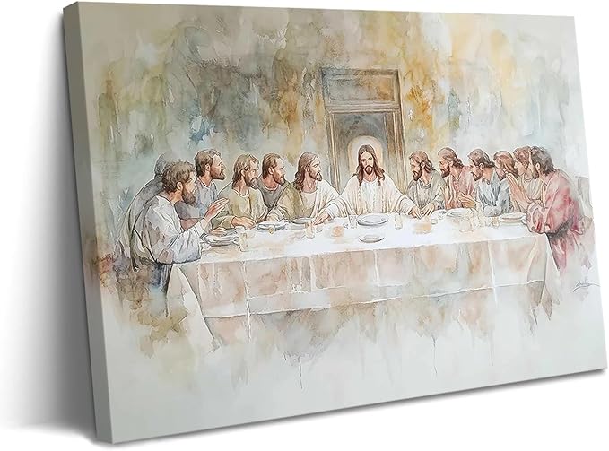 Jesus Last Supper Canvas Wall Art, Christian Pictures Wall Decor Paintings, Religious Prints for Living Room Dining Room Church Prayer Room Home Decoration 16x24 inch Framed