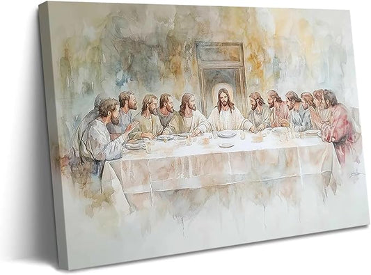 Jesus Last Supper Canvas Wall Art, Christian Pictures Wall Decor Paintings, Religious Prints for Living Room Dining Room Church Prayer Room Home Decoration 16x24 inch Framed