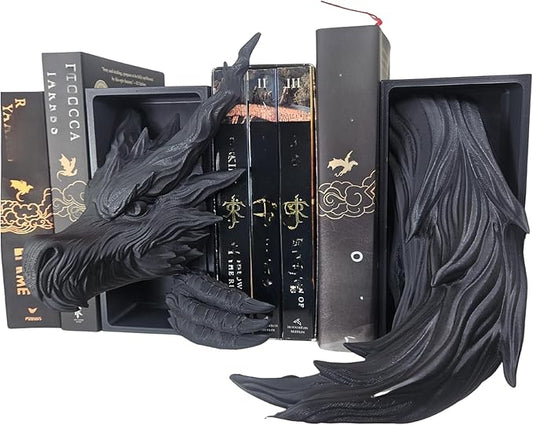 Dragons Awakening Book End – Fantasy Book Nook Insert for Dragon Readers – Unique Home Decor for Bookshelves & Libraries (Head and Tail - Shadow Dragon)