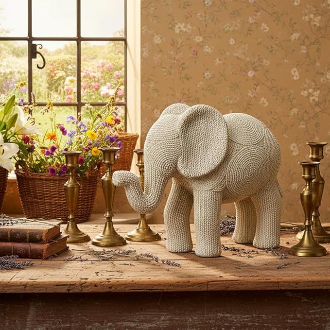 7-inch Resin Elephant Statue - Small Lucky Elephant Decor for Table & Living Room, Pair of Elephant Sculptures Home Decoration