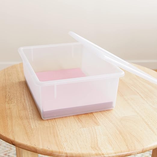 ECR4Kids Letter Size Deep Tray with Lid, Storage Bin, Clear, 10-Piece