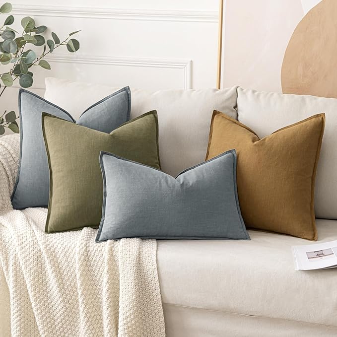MIULEE Decorative Linen Pillow Covers 18x18 Inch Gray Boho Farmhouse Neutral Couch Throw Pillows for Bed Pack of 2 Accent Modern Pillowcase Sofa Livingroom Home Decor