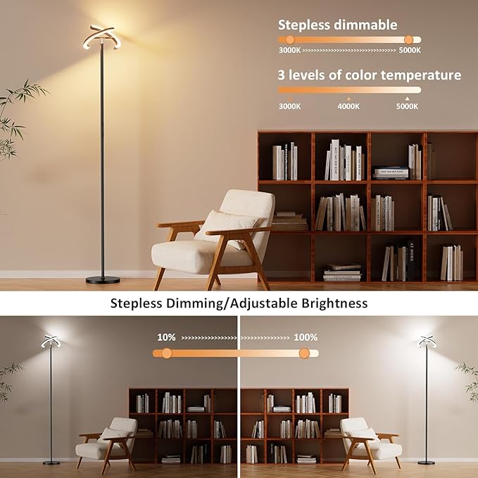 PreeOtti Floor Lamps for Living Room, 40W/2400LM Rotatable LED Floor Lamp with Touch & Remote Control, 70" Tall Standing Lamp Stepless Dimmable, Modern Torchiere Corner Lamp for Bedroom, Office