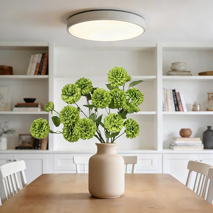 Fake Artificial Pompon Mums Flowers Indoor with Long Stems Ball Chrysanthemum Faux Silk Flowers for Vase Floral Arrangement for Spring Home Decor Centerpieces for Table Kitchen Decoration