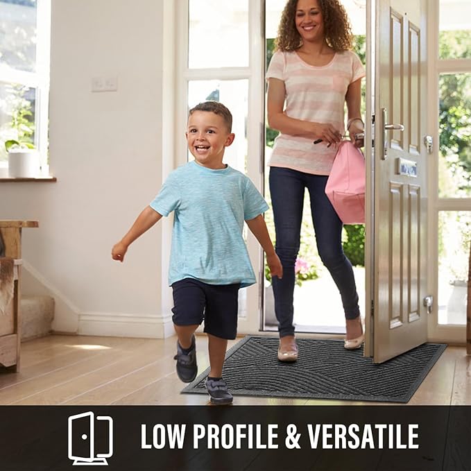 HIYARD Sturdy Front Door Mat, Absorbent Muddy Dirt Resist Welcome Door Mats Outdoor Indoor, Stain and Fade Resistant, Non-Slip Backing Entry Mat Low Profile Doormat for Entryway, 29×17, Grey