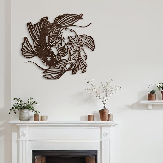 SIGNLEADER Metal Wall Art Decor Carp Minimalist Modern Abstract Wall Sculpture Hangings Home Decoration for Living Room, Bedroom, Bathroom, Kitchen, Outdoor - 18" Bronze