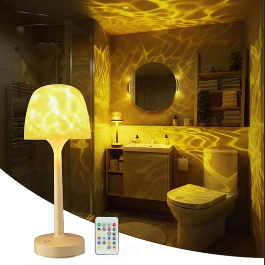 Cordless Shower Lamp,Bedside Lamp,Touch Ocean Wave Projector Light,3 Way Color Temperature,16 Color Changing Light,Dimmable,Rechargeable Aurora Night Lights for Bedroom Bathroom, Waterproof