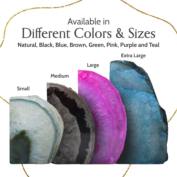 Nature's Decorations Agate Bookends - A Quality Teal Geode with Non-Skid Rubber Bumpers for Shelves, Office, Home Decor - Heavy Duty Cool Crystal Stone (2-3 LB)