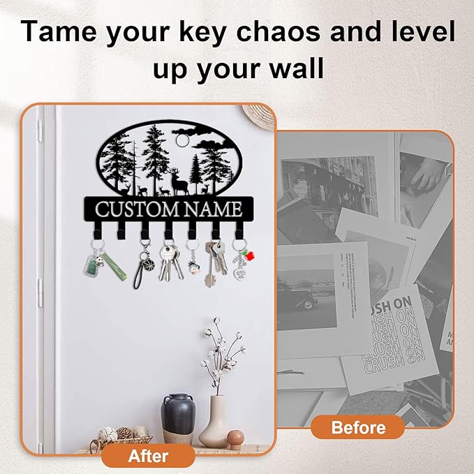 Custom Key Holder for Wall Personalized Metal Key Hook Key Organizer Rack Key Hanger Home Decor for Entryway, Garden, Bathroom, Kitchen, Garage (Deer)