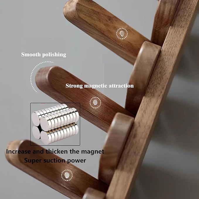 Wall Mounted Coat RackHooks Piano Key Hangers Natural Solid Wood Hanger Non-Woven Fabric Clothes Hangers for Closet, Kitchen, Bedroom, Bathroom, Entryway (Moon Walnut-Beech, 10 Hooks)