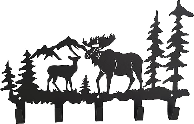 Metal Moose Coat Hooks Wall Art Decor-Moose Hangers and Key Holder-Clothes Hat Rack-Animal Theme Hooks Sweet Home Decor for Storage, Living Room, Hallway, Office (Black)