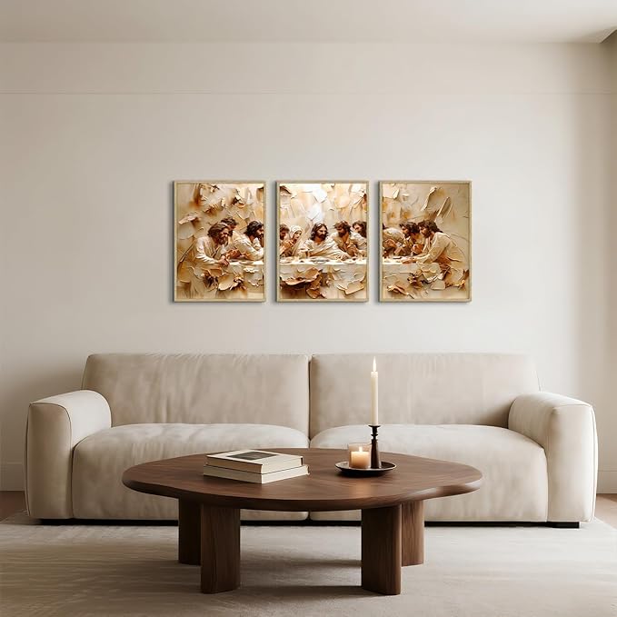 Jesus Last Supper Wall Art Poster Set of 3, Christian Wall Decor, Jesus Canvas Prints Painting Posters Religious Bible Artwork Home Decor Pictures for Living Room Dining Room 12x16 inch Unframed