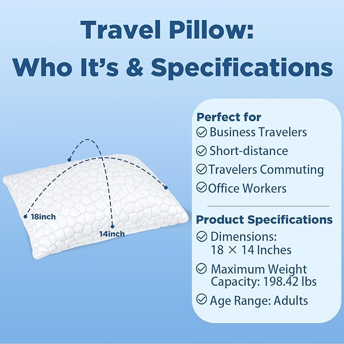 SUPA MODERN Cooling Bed Pillows for Sleeping 1 Pack Small Shredded Memory Foam Pillow Camping Travel Pillow - Compressible Medium Firm, Breathable Cover, ldeal Backpacking Hiking, Airplane and Car