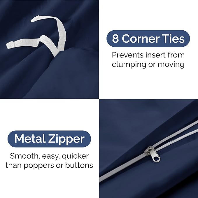Duvet Cover Twin/Twin XL Size Set - Extra Soft Duvet Cover 68 x 90 with 1 Pillow Sham - Hotel Luxury, Easy Care and Fade Free w/ Zipper Closures & Ties - Comfy, Cozy Breathable Bedding Set (Navy Blue)