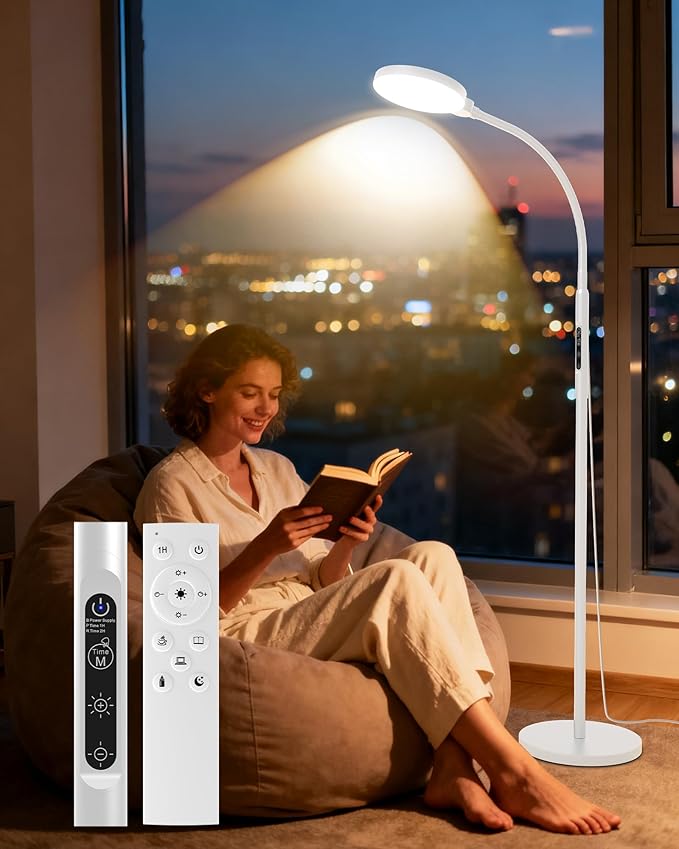 MirthSip Sunlight Lamp, 11000 Lux Full Spectum UV-Free LED Sun Light Floor Lamp with 5 Modes, 3 in 1 Mount, CRI97 Adjustable 10 Brightness/Timer/Memory, White