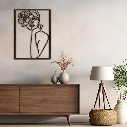 SIGNLEADER Metal Wall Art Decor Women and Flower Modern Abstract Wall Sculpture Hangings Home Decoration for Living Room, Bedroom, Bathroom, Kitchen, Outdoor - 18" Bronze