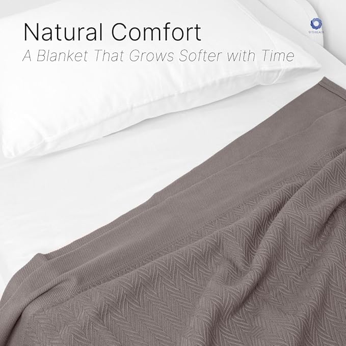 9Threads 100% Cotton Herringbone Blankets, 66"X90" Twin, Throw Blanket for Bed, All Season Cotton Blanket, Cozy Blanket,Throws & Bed Blanket, Throw Blanket for Couch, Modern Home Decor -Charcoal Grey