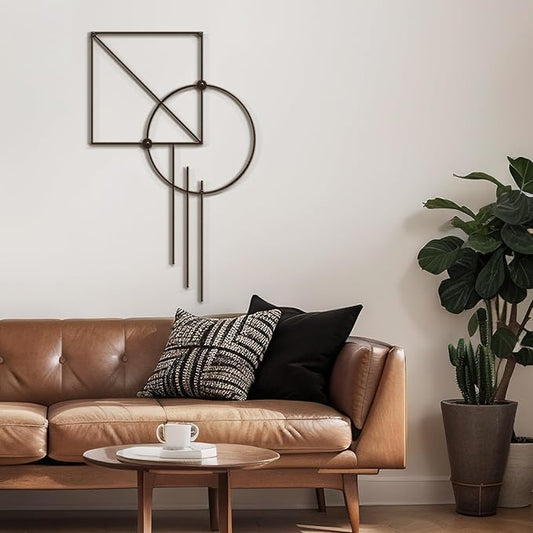 SIGNLEADER Metal Wall Decor Rectangle Circle Linear Minimalist Modern Luxury Wall Sculpture Hangings 3D Statue Home Decoration for Living Room, Bedroom, Bathroom, Kitchen, Fireplace, Office - 24" Bronze