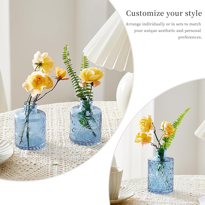 Glass Bud Vases Set of 32 - Blue Assorted Small Mini Glass Vases for Flowers, Crystal Vintage Vase Set, Bulk Centerpieces for Table Décor, Wedding, Home and Events (Blue, 32 Pcs)
