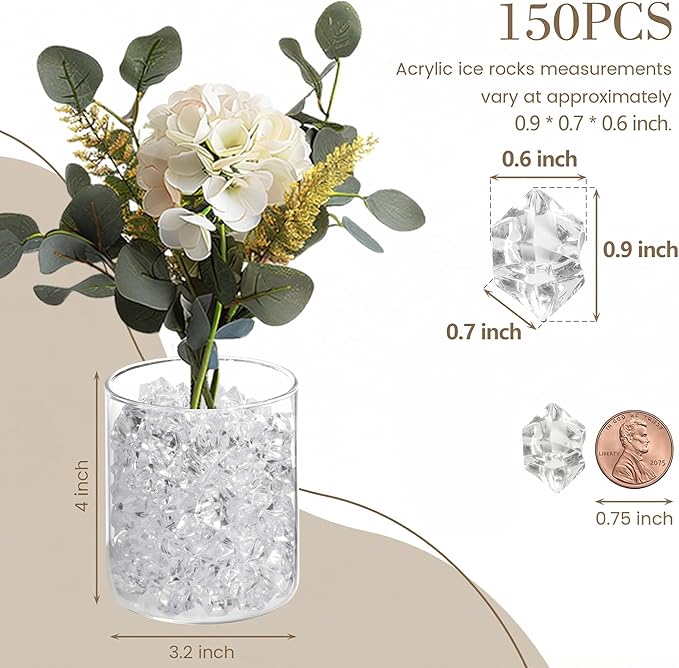 DomeStar Fake Ice, 150PCS Fake Diamonds, Plastic Diamonds Acrylic Rocks Vase Fillers for Centerpieces Wedding Party Table Scatter Food Display