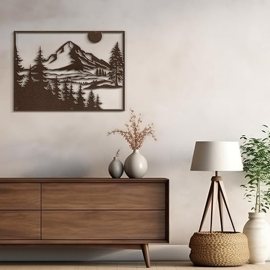 SIGNLEADER Metal Wall Art Decor Mountain Range and Pine Minimalist Modern Abstract Wall Sculpture Hangings Home Decoration for Living Room, Bedroom, Bathroom, Kitchen, Outdoor - 18" Bronze