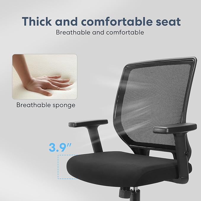 Schwake Ergonomic Office Chair Home Mesh Desk Chair with Adjustable Arms - Mid Back Computer Chairs for Adults - Swivel Task Chair Comfortable for Home Office (Black)
