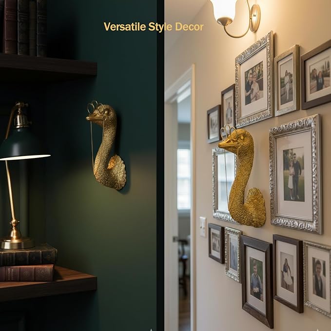 Juedawyal Gold Ostrich Wall Decor, Resin Animal Head Wall Mount Sculpture, Whimsical Modern Wall Art for Living Room, Hallway Staircase Home Office