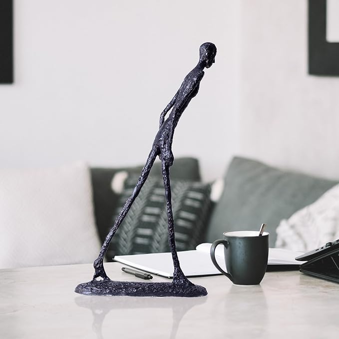 11.8" Walking Man Metal Abstract Statue and Sculpture - Masterpiece by Giacometti, Suitable for Home Decor, Office, and Unique Gift for Special Occasions (Metal)