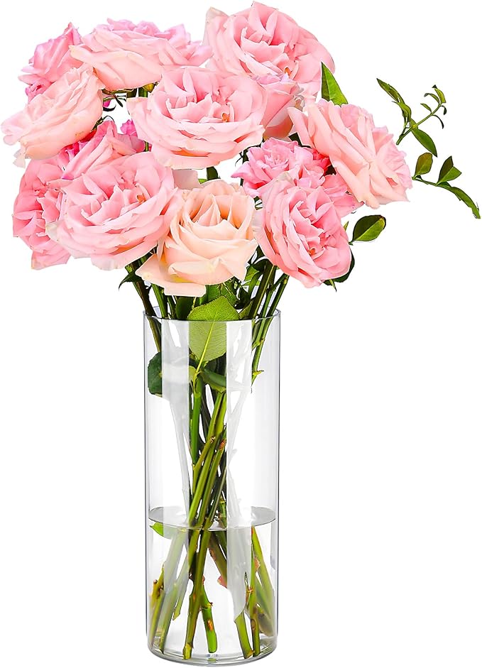 Clear Flower Vase, Non-breakable Vases, 6" W x 14" H, Acrylic Vase, Aesthetic Room Decor Cylindrical Modern Flower Vases for Table Centerpiece, Home Decor, Women Floral Arrangement Gift