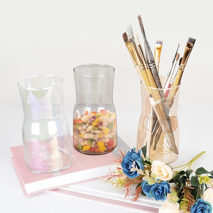8 Inch Iridescent Glass Vase - Modern Boho Style Centerpiece for Flowers, Home Decor, Wedding, Housewarming & Office Accent (Irised)