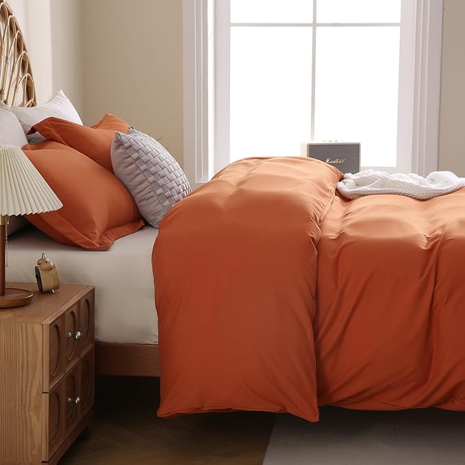 JSD Burnt Orange Duvet Cover Set Twin Size, 2 Piece Microfiber Kids Duvet Cover with Pillow Sham, Zipper Closure, Comforter Not Included